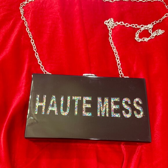 NORDSTROM HAUTE MESS HARD BOX BLACK BAG WITH RAINBOW SPARKLES NEW WITHOUT TAGS - Picture 3 of 11